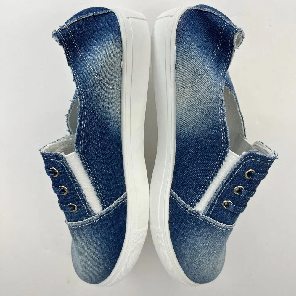 Womens Blue Casual Slip On Denim Canvas Flats Solid Round Toe Size 8.5  Loafers - Picture 6 of 8